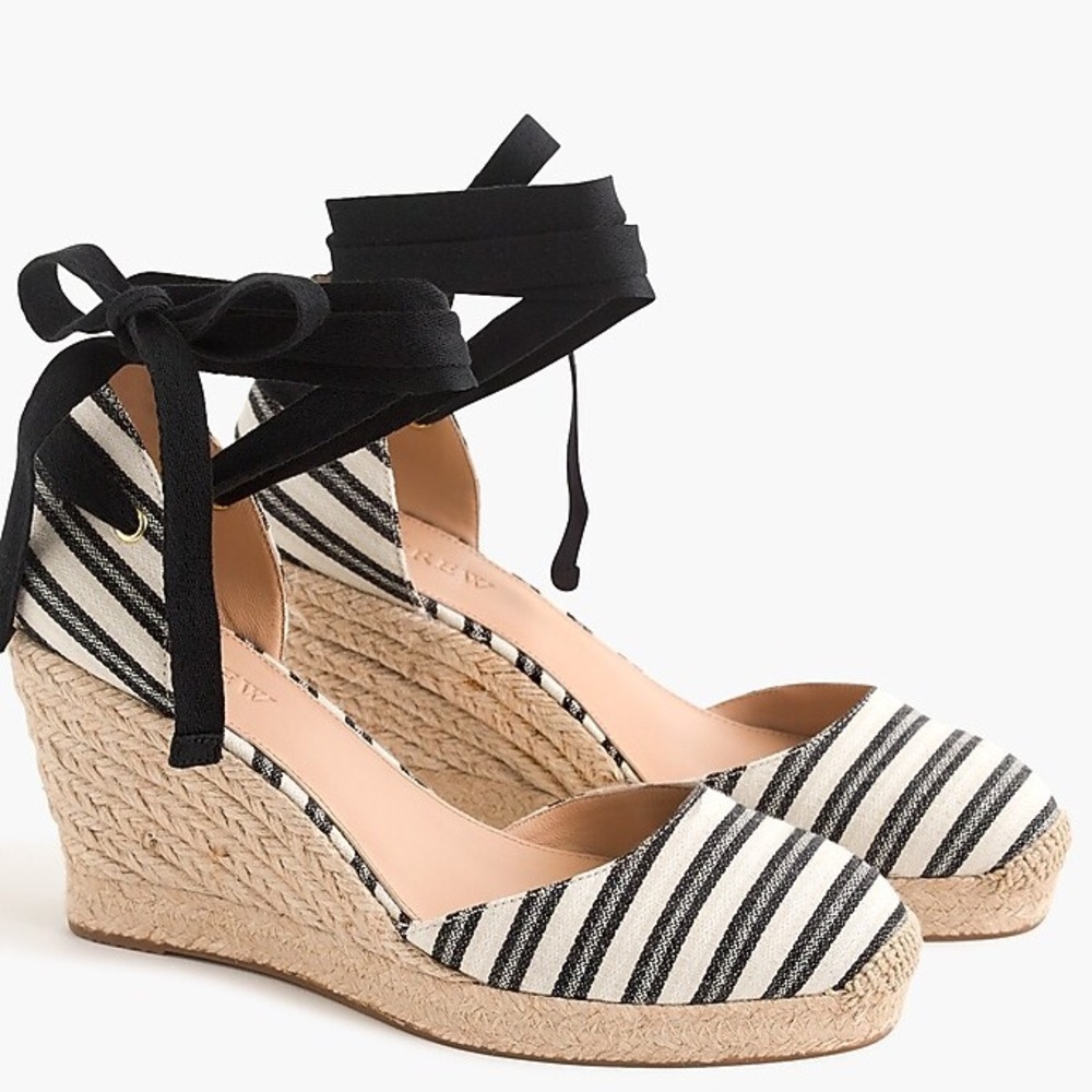 J. Crew Stripe Espadrille Wedge Sandal Ankle Wrap Ties Size 8 New in Box